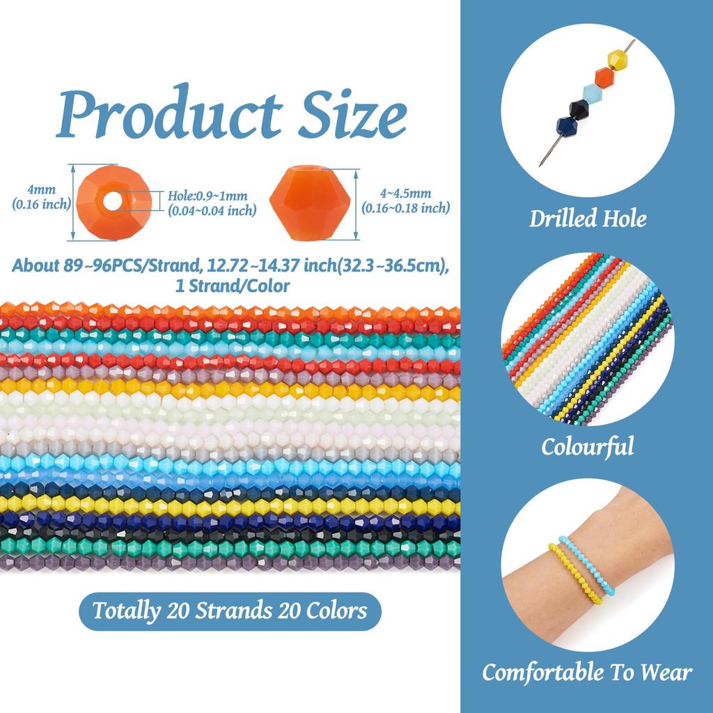 Beadthoven Glass Cut Beads, Abacus Beads, Imitation Jade Bicone Beads, 4-4.5x3.5-4mm, Approximately 1780-1920 Pieces, Colorful Faceted Glass Beads,