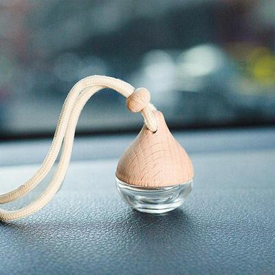 7-8ML Empty Car Air Freshener Pendant Perfume Glass Bottle With Wooden Caps Refillable Car Essential Oil Diffuser Bottle