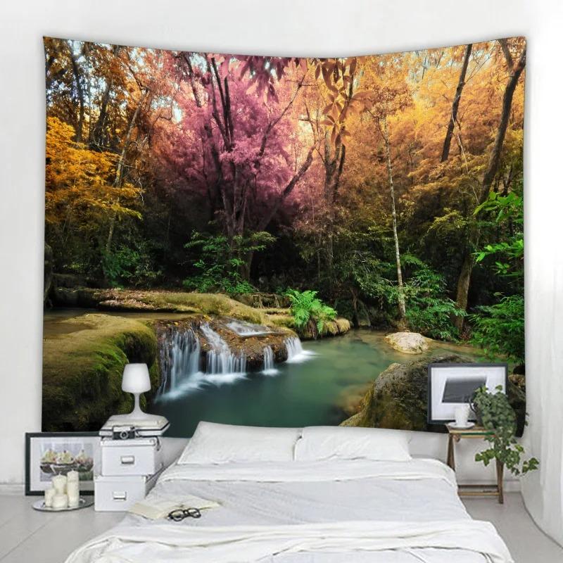 Bohemian Room Decor Natural Wall Hanging Mandala Garden Landscape Psychedelic Tapitz Hippie Bedroom Cloth Carpet 74x94cm(29x37in)