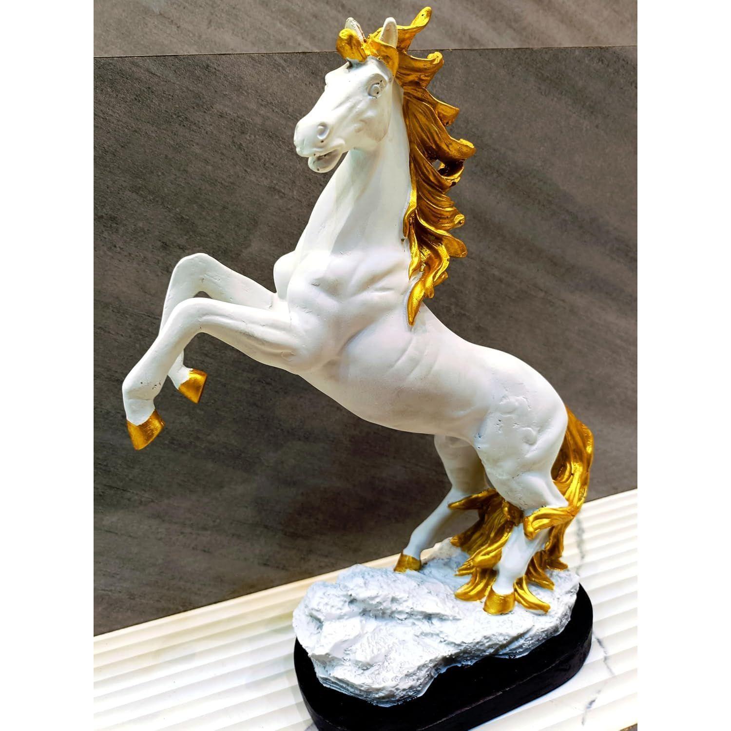 

Декоративная скульптура лошади, белая с золотистой гривой и хвостом, 33 см, украшение для дома, офисный стол, подарок.
