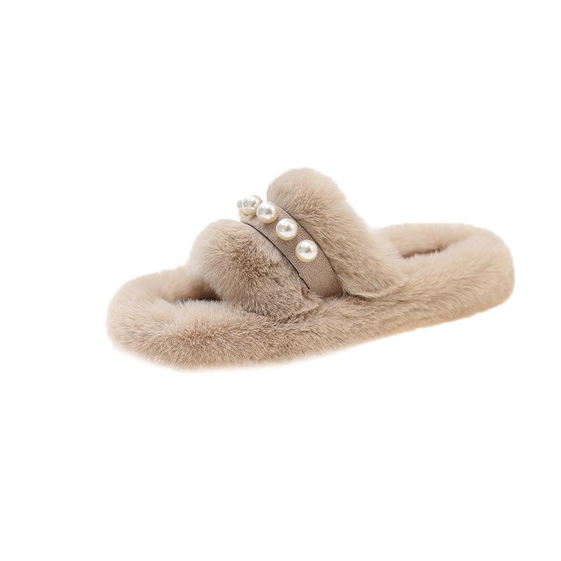 

Mao Mao slippers women wear Internet celebrities in autumn and winter 2025 new cute pearl plush home one-word cotton mop 40