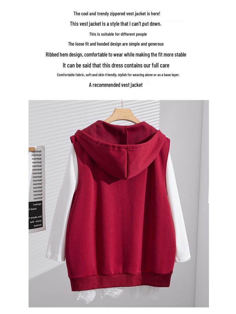 Autumn New Plus Size Hooded Korean Style Slimming Loose Casual Vest Jacket S5660