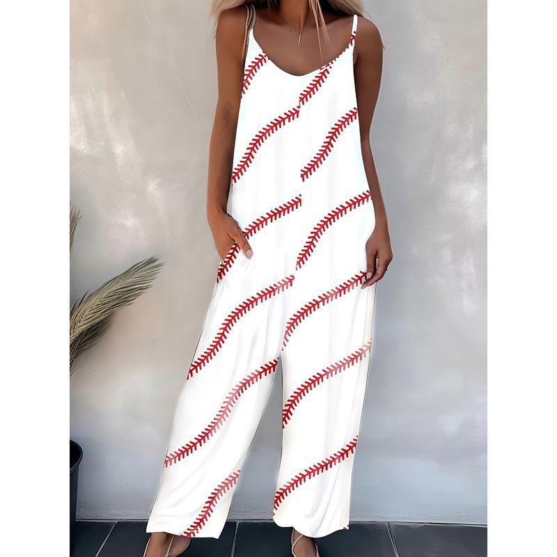 

Printed V-neck Sleeveless Jumpsuit Women s Printed V-neck Sleeveless Loose Jumpsuit Red and White Print S
