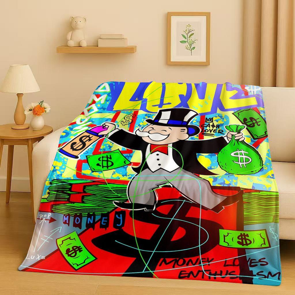 3D Rich Game Monopoly Money Dollar Cartoon Flannel Blanket,Ultra Soft Warm Plush Throw for Home Bedroom Bed Sofa Cover Kids Gift