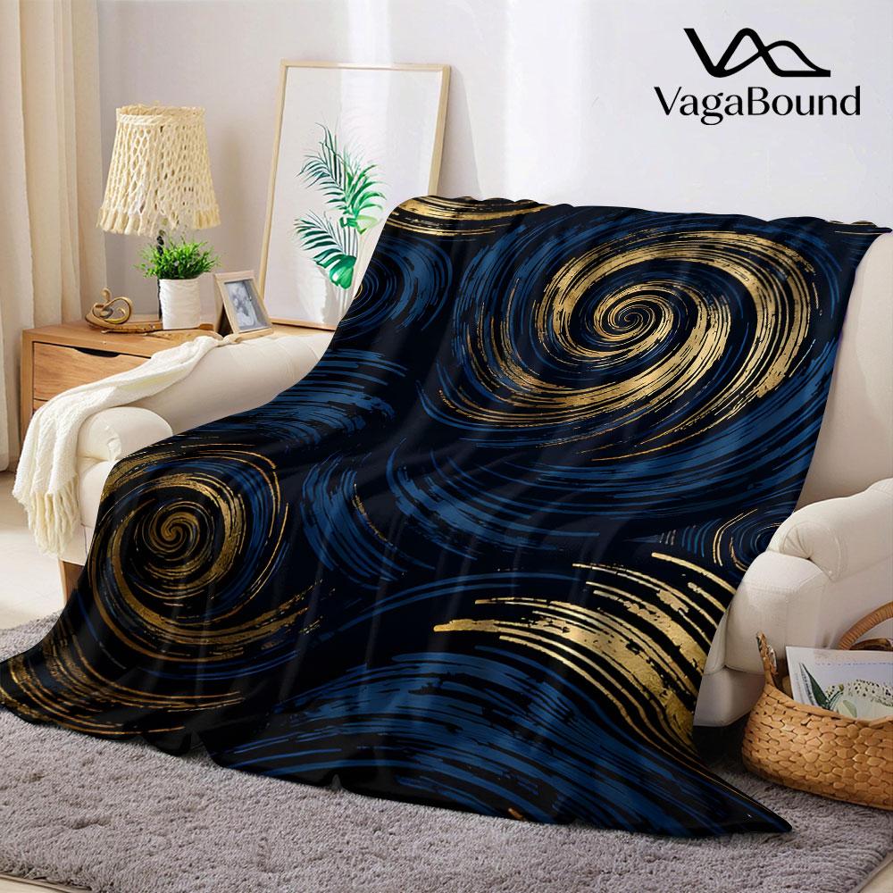 Navy Gold Van Gogh Swirl Texture Flannel Blanket Warm Soft Halloween Christmas Decorative Couch Warm Cozy All-Season Gift