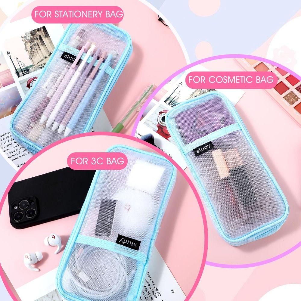 Multi-Purpose Transparent Pencil case Clear Travel Makeup Bag Mesh Pencil Case  School Supplies