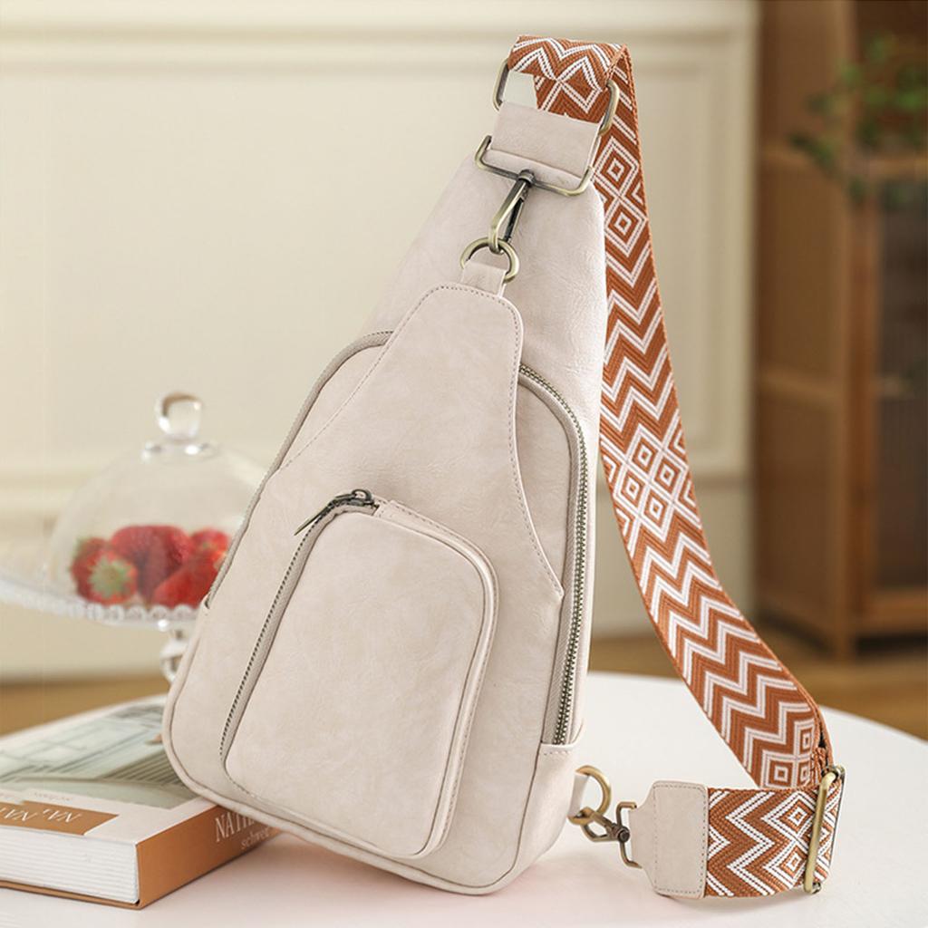 Sling Bag Chest Backpack Vintage Minimalist PU Multiple Pockets Adjustable Shoulder Bag for Women Beach Date Running