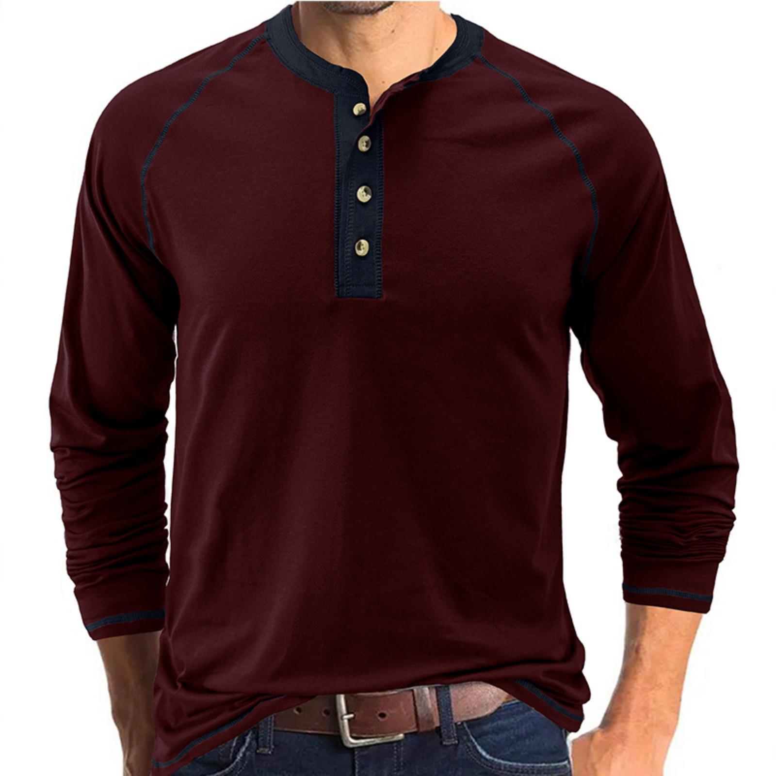 

Men s Casual -color Base Sport Shirt, Men s Round-neck Long-sleeved Top XL винний