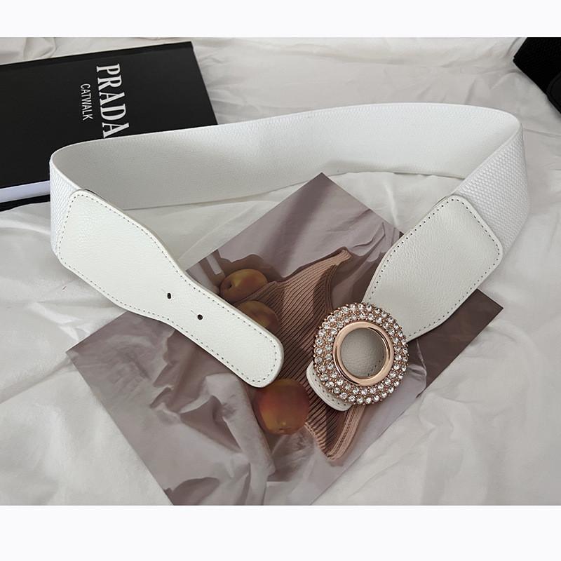 

Womens Adjustable Fashionable Wide Elastic Waist Belt In Black And White For Dresses Summer белый