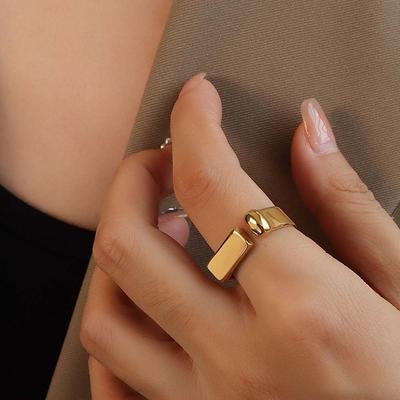 Silberfarbener Quadratischer Ring Metall Geometrisch Öffnung Quadrat Zink Zinklegierung Ring Einfache Quadratische Offene Ringe Party