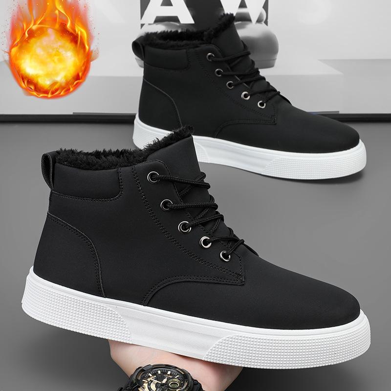 Winter New Men's Waterproof Snow Boots High Top British Style Short Boots Men's Shoes with Plush Warm  Shoes