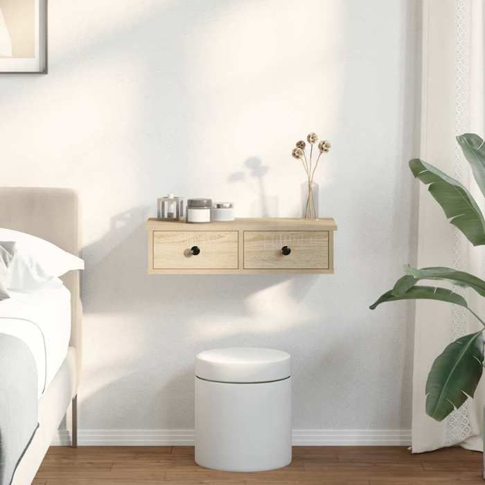 VidaXL Étagère murale avec tiroirs chêne sonoma bois d'ingénierie, étagère murale avec armoire, meuble de rangement mural, 859943