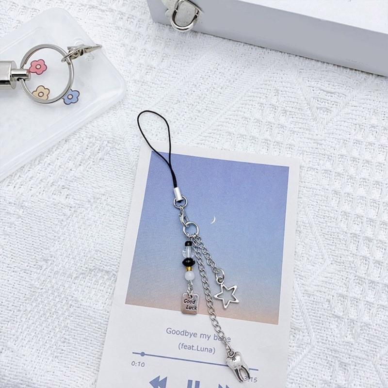 Handmade Beaded Phone Lanyard Star Shape Pendant Strap Detachable Phone Chains Keyring Portable Accessory for Women