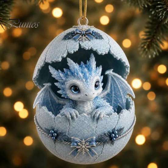 Decorative Acrylic Ornament Baby Dragon And Egg Christmas Ornament, 2D Flat Tree Hanging Personalized Party Scene Decoration Decoration, Fantasy