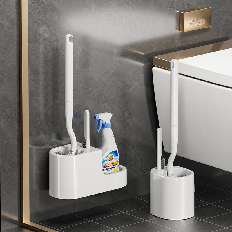 Toilet Brush with Holder No Drill Long Handle 360° Deep Cleaning Soft Bristles Quick Drying Anti-Drip BathroomWC Cleaning Brush