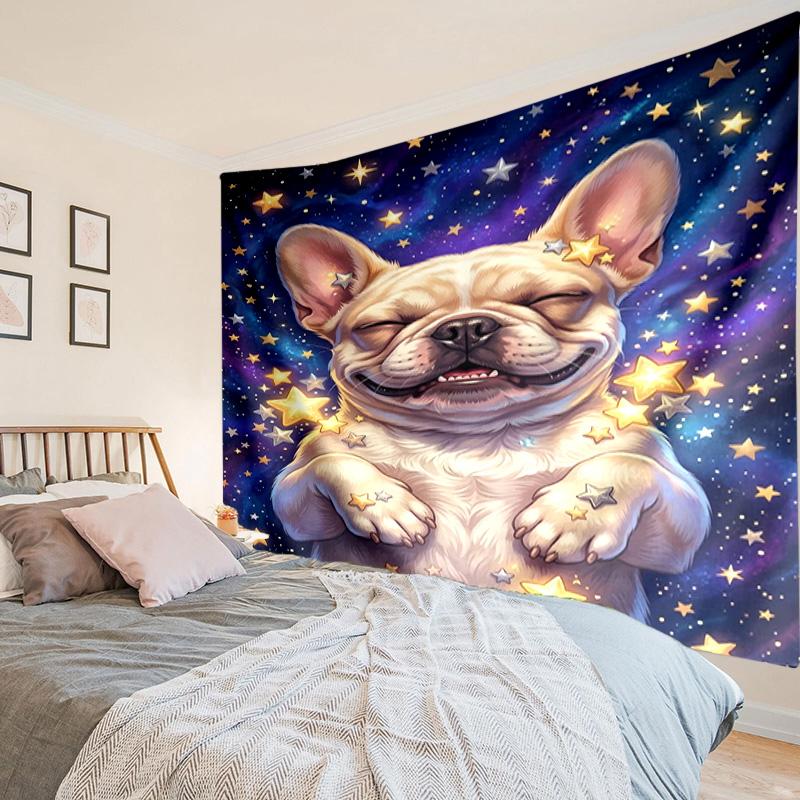 Cartoon Bulldog Stars  Tapestry Room Decoration Wall Hanging for Living Room Bedroom, dormitory, Birthday and Christmas gifts