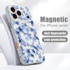 Magnetic For Magsafe Case For iPhone 17 Pro Max Blue Rose Flowers Pattern Skin Feeling Cover For iPhone 16 15 14 13 Pro Max