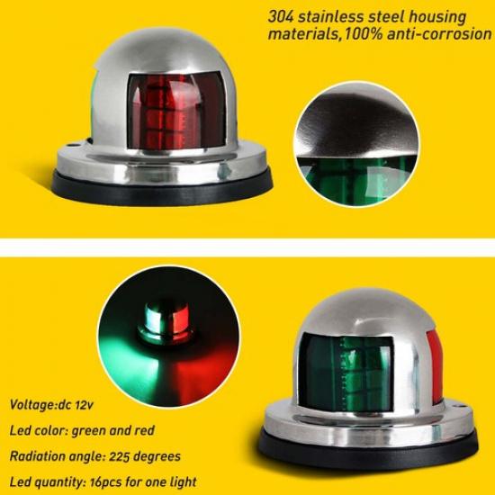 2 in 1 16LED Navigation Bow Light For Marine Yacht Boat Pontoon 12V Red Green