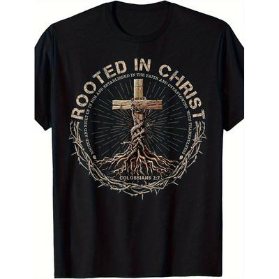 Rooted In Christ Retro Christian Cross T-Shirt - Vintage-Inspired Soft Tee with Romans 623 Verse & Cross Design, Unisex Loose Fit Short Sleeve Shirt