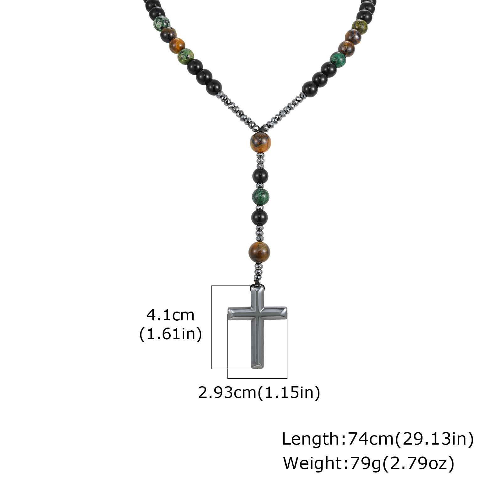 Vnox Natural Stone Power Banlace Healing Beads Necklaces for Men Women,Long Rosary Necklaces,Christian Prayer Faith Cross Collar