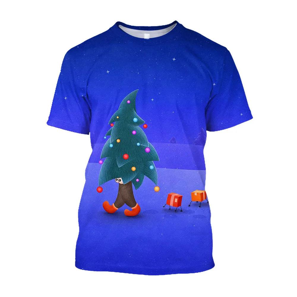 European and American Traditional Christmas Atmosphere T-shirt New Casual Holiday Theme Printed Round Neck Short Sleeved Top