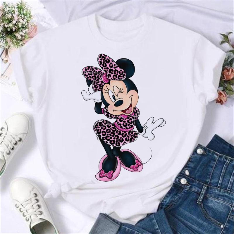 Kawaii Disney Cartoon Minnie Printed T Shirt Women Fashion Mickey Mouse White Oversized T Shirt Female Clothes Ladies T-shirts