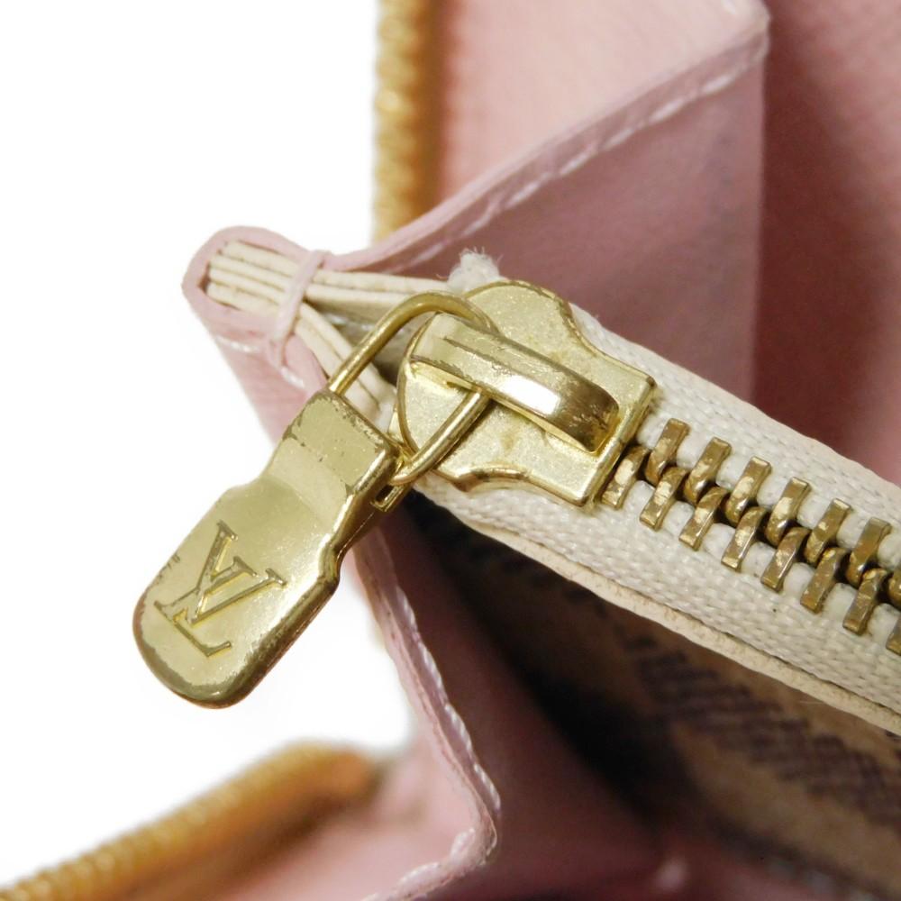 Used 12564 Portefeiulle Clemence N61264 7940 Logo Ivory Zip Around Damier Azur Rose Ballerine for Women from Japan