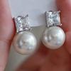 Simple Stylish Simulated Pearl Earrings with Cubic Zirconia Fashionable Women Silver Color Luxury Trendy Jewelry