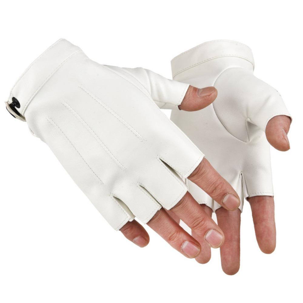 

Крутые ПУ Водительские Перчатки Дизайн на Пуговицах Митенки без Пальцев Перчатки с Полупальцами Езда на Мотоцикле белый