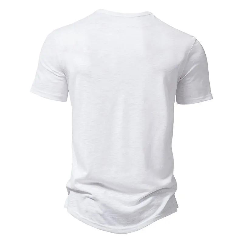 2025 Summer Men Short Sleeve T Shirt Men Fashion Henley Collar White Tshirt Mens Casual Slim Tops Tees Solid Color T-Shirt Man