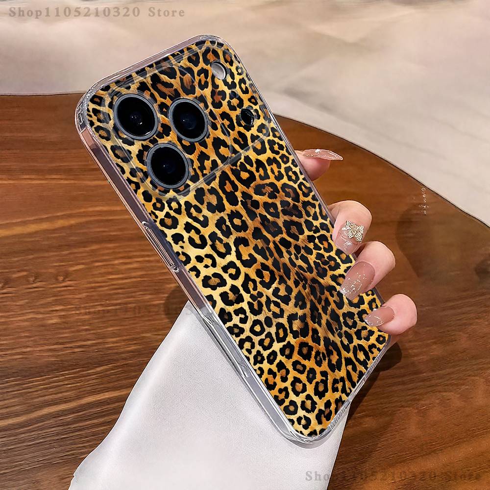 Fashion Tiger Leopard Print Phone Case iPhone17 16 15 14 13 12 11 Pro Max Plus Mini Clear Full Back Cover Silicone Soft Shell