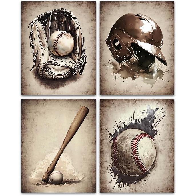 Basketball Graffiti Canvas Wall Art Prints,Graffiti Wall Art Sports Print Wall Decor Set of 3,Retro Colorful Baseball,Soccer,Basketball Print for Boy