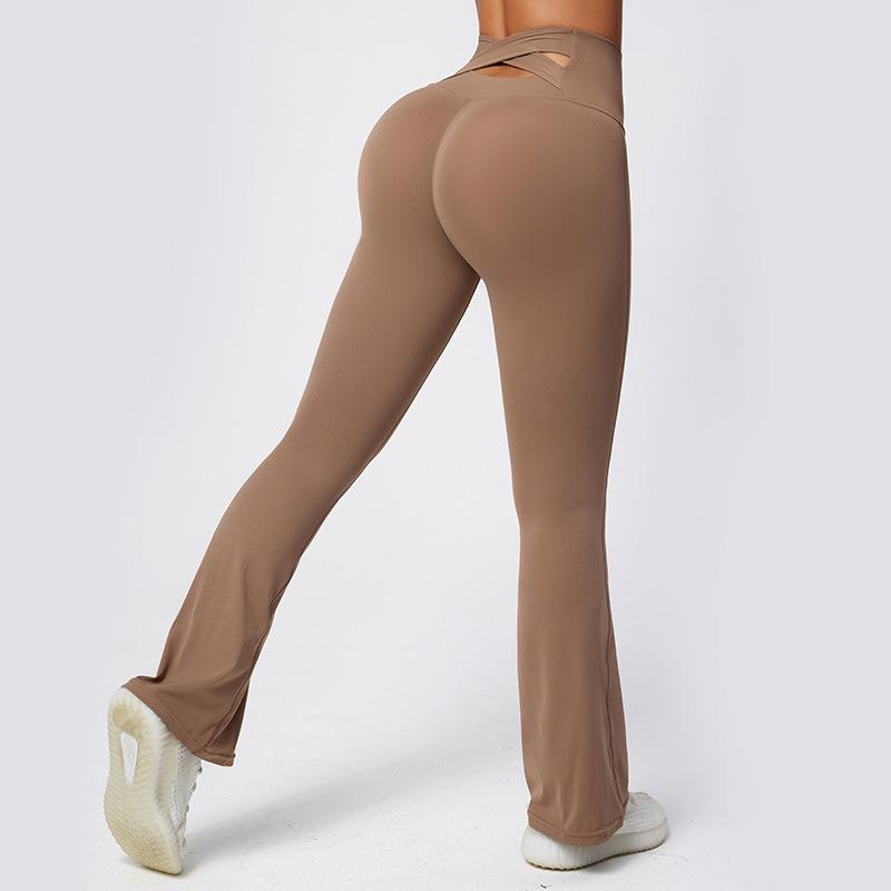 

Женские утягивающие расклешенные брюки для йоги с высокой посадкой - быстросохнущая, повседневная спортивная одежда для весны и осени Small какао