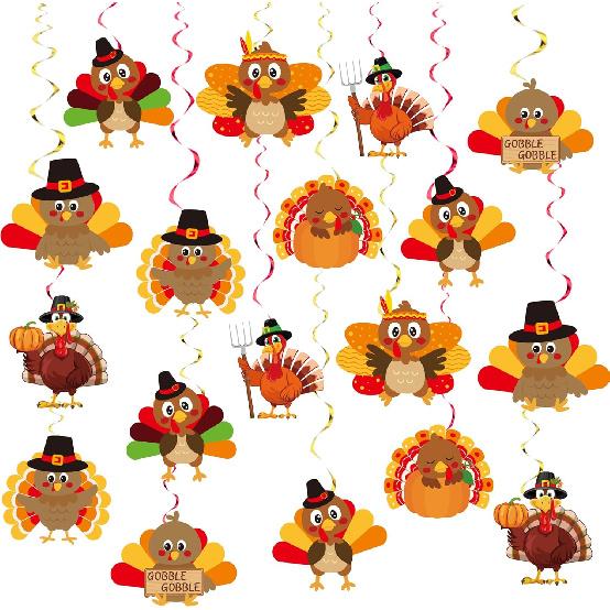 36Pcs DIY Thanksgiving Decorations Hanging Swirls Thanksgiving Turkey Ceiling Swirls for Indoor Home Party Decor
