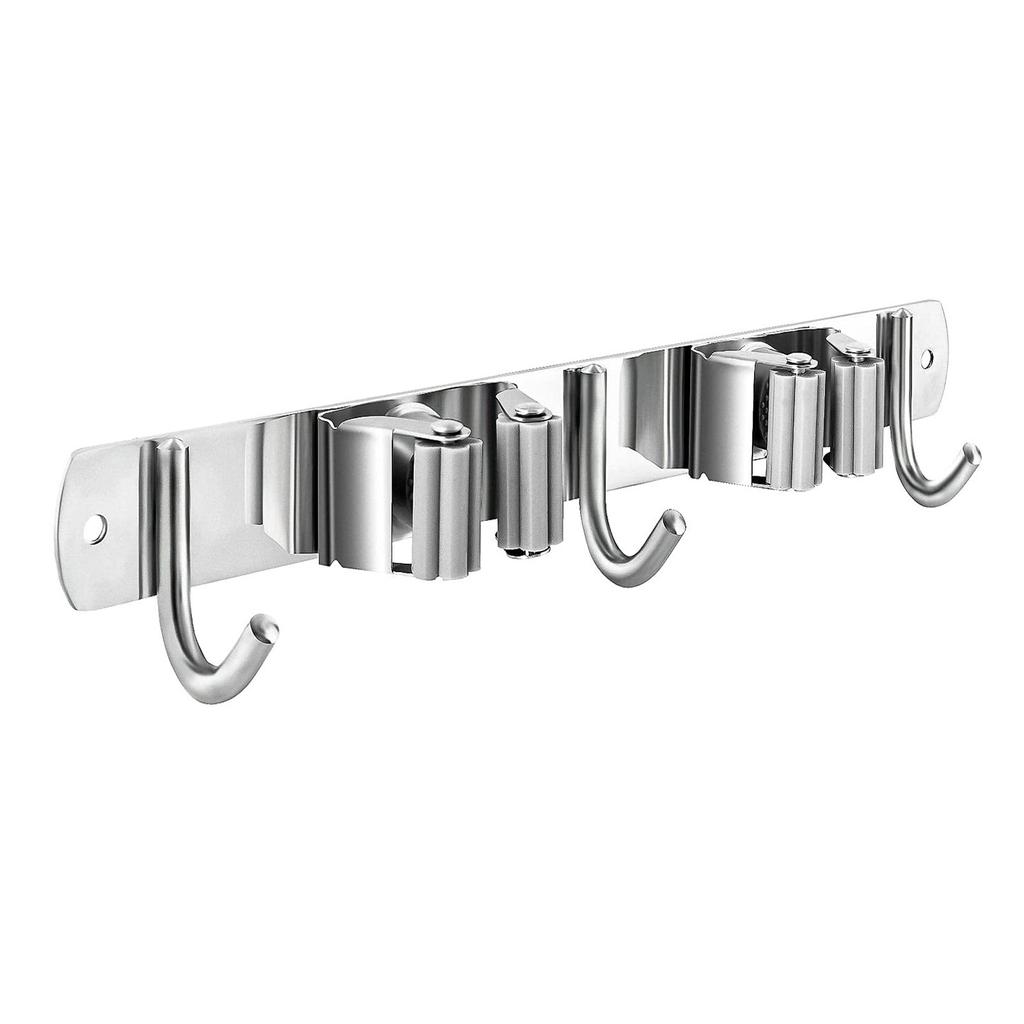 Wall Mounted Mop Rack (2 Racks And 3 Hooks) Stainless Steel Mop Rack Receive 2ML
