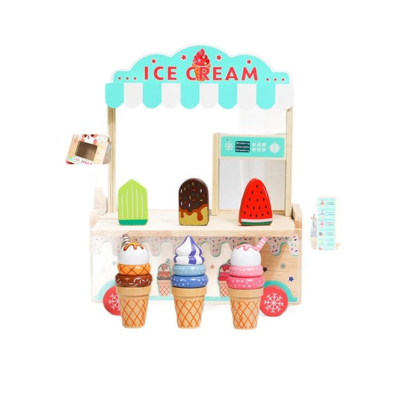 Wooden Simulation Ice Cream Cart Children Role Playing Toy Set For Imaginative Play And Parent Child Interaction