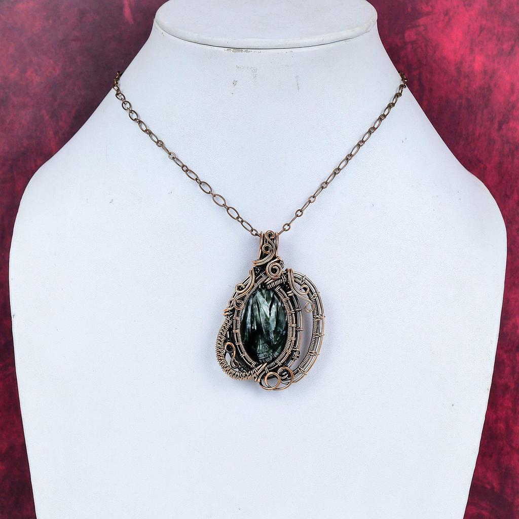 Seraphinite pendant copper wire wrapped pendant handmade pendant copper jewelry original gemstone pendant wire wrap jewelry anniversary gift