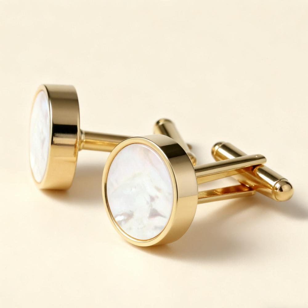 Men's Cufflink Set, Made of Copper and Natural Mother of Pearl, with Exquisite Box.