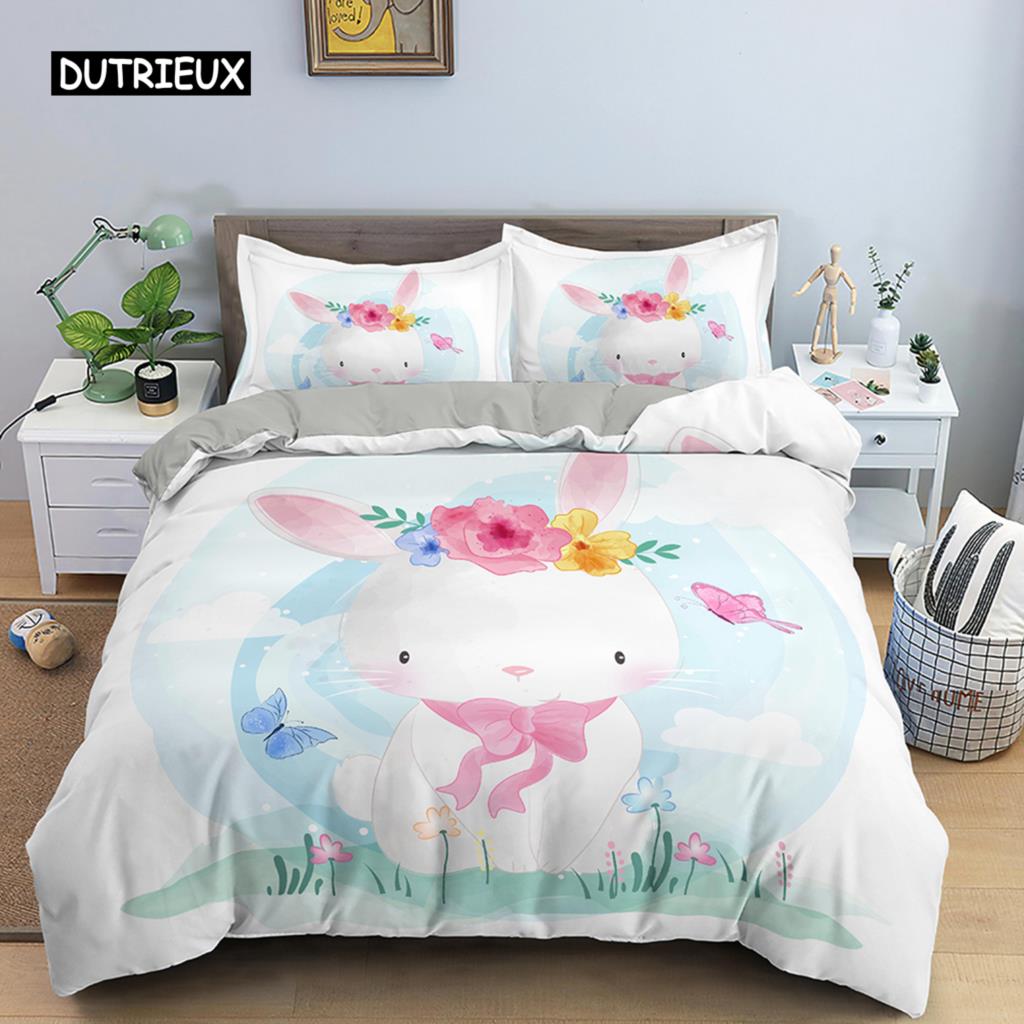 Bettbezug-Set mit Cartoon-Tiermotiv, für Kinder, Löwe, Nilpferd, Giraffe, Muster, Bettwäsche-Set aus Polyester, Einzel-, Zwillings-, Queen-Size- und King-Size-Bettbezug