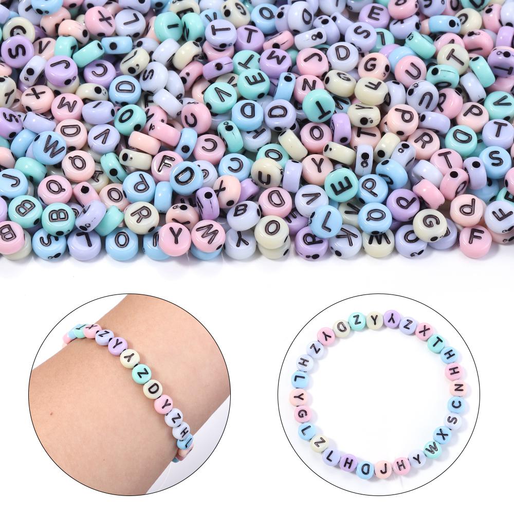 100pcs Acrylic Letter Beads Mixed Color Flat Round Alphabet Loose Spacer Beads For Jewelry Making DIY Bracelet Necklace Supplies