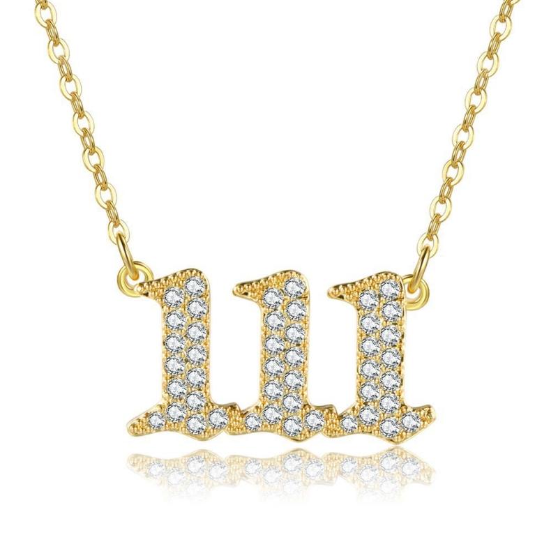 

Намиста з ангельськими числами для жінок чоловіків 111 222 333 Ланцюжок з нержавіючої сталі Підвіски з цирконієм Ювелірний подарунок на день народження XL00317