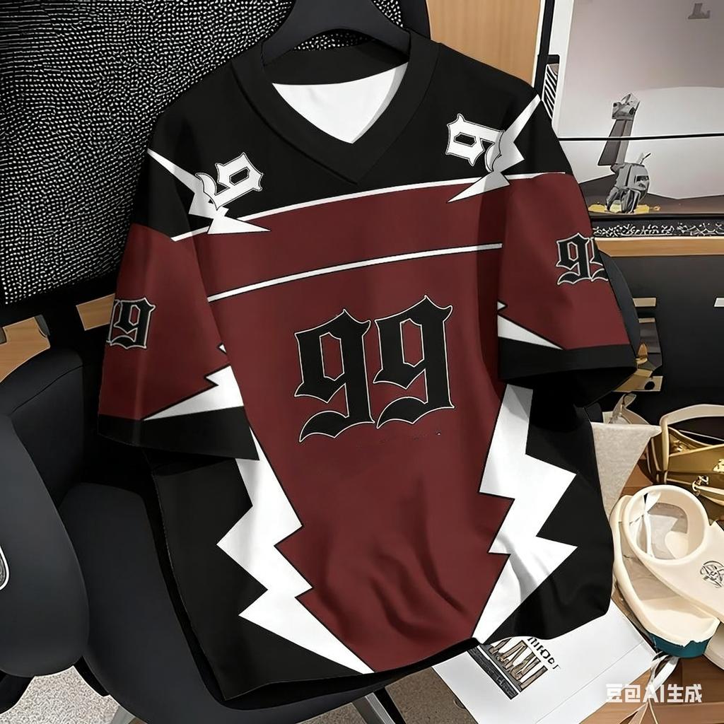 Couple Outfits Number 99 Color Block Print T-Shirt Short Sleeve Sport Loose Jersey T-Shirt Vintage Oversize Striped Tees Clothes