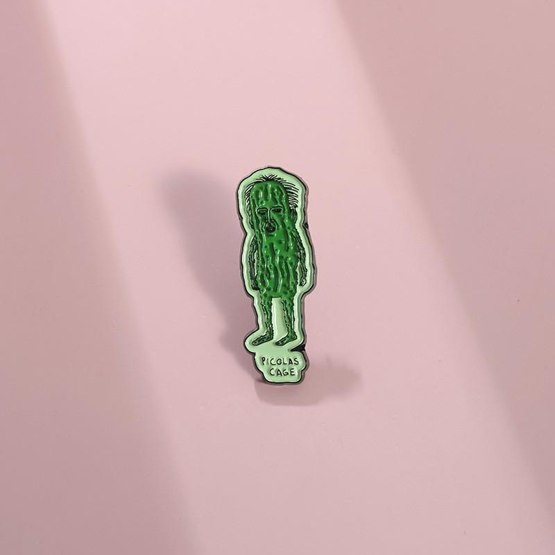 Green Cucumber Stylish Quirky Face Brooch Fun Vegetable Design Alloy Pin For Personal Expression