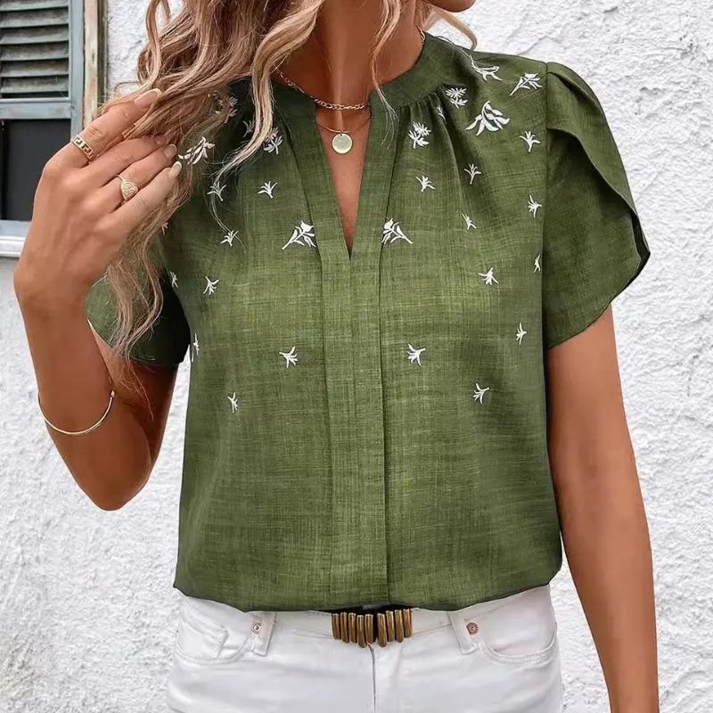 Women Short Sleeve Blouses Summer V Neck Casual Print Office Lady OL Street Personality Shirts Blusas Elegant Finas Para Mujer