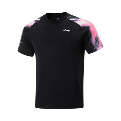 Li Ning Comoda Traspirante Manica Corta Maglietta da Competizione Tennis da Tavolo Uomo Top Nero AAYV069-1