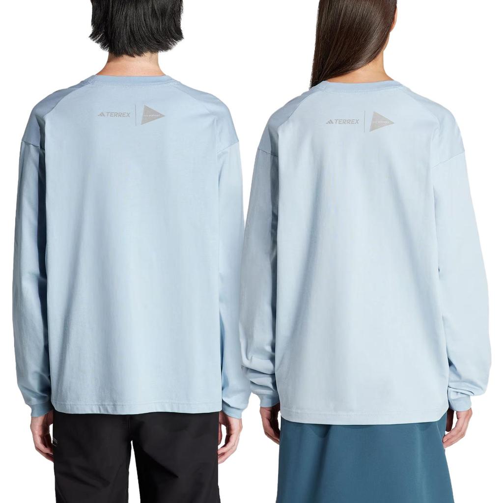 Adidas Terrex X And Wander Collaboration FW23 Pattern Printed Outdoor Sports Crew Neck Long Sleeve T-Shirt Unisex Tops Light-Blue HZ0671
