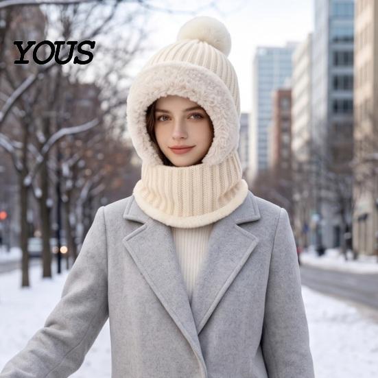 Full Face Coverage Mask for Winter Windproof Balaclava, Knitted Ski Hat, Fleece Lined Knit Hat with Cold Weather Headgear Commuting Pompom, Cozy Neck