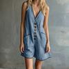 Women’s Sleeveless Linen Blend Loose Fit Vintage Overall Romper Button Front Casual One Piece Shorts Jumpsuit