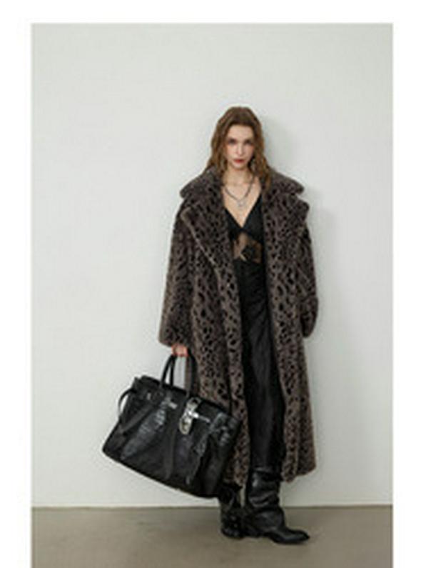 Women's Leopard Print Faux Fur Trench Coat - Versatile, Loose Fit, Autumn/Winter Fashion