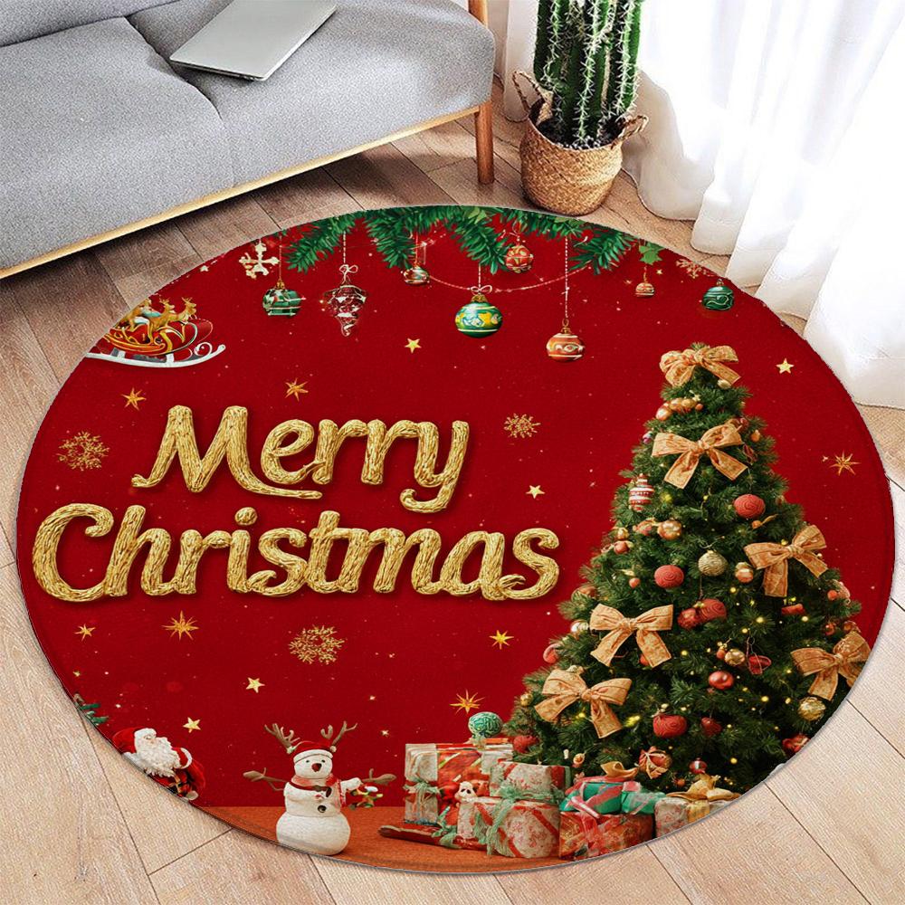 Christmas Santa Claus Round Rug Christmas Floor Mat Holiday Decoration Xmas Gift Home Interior Carpet Rug Festival Event Carpet